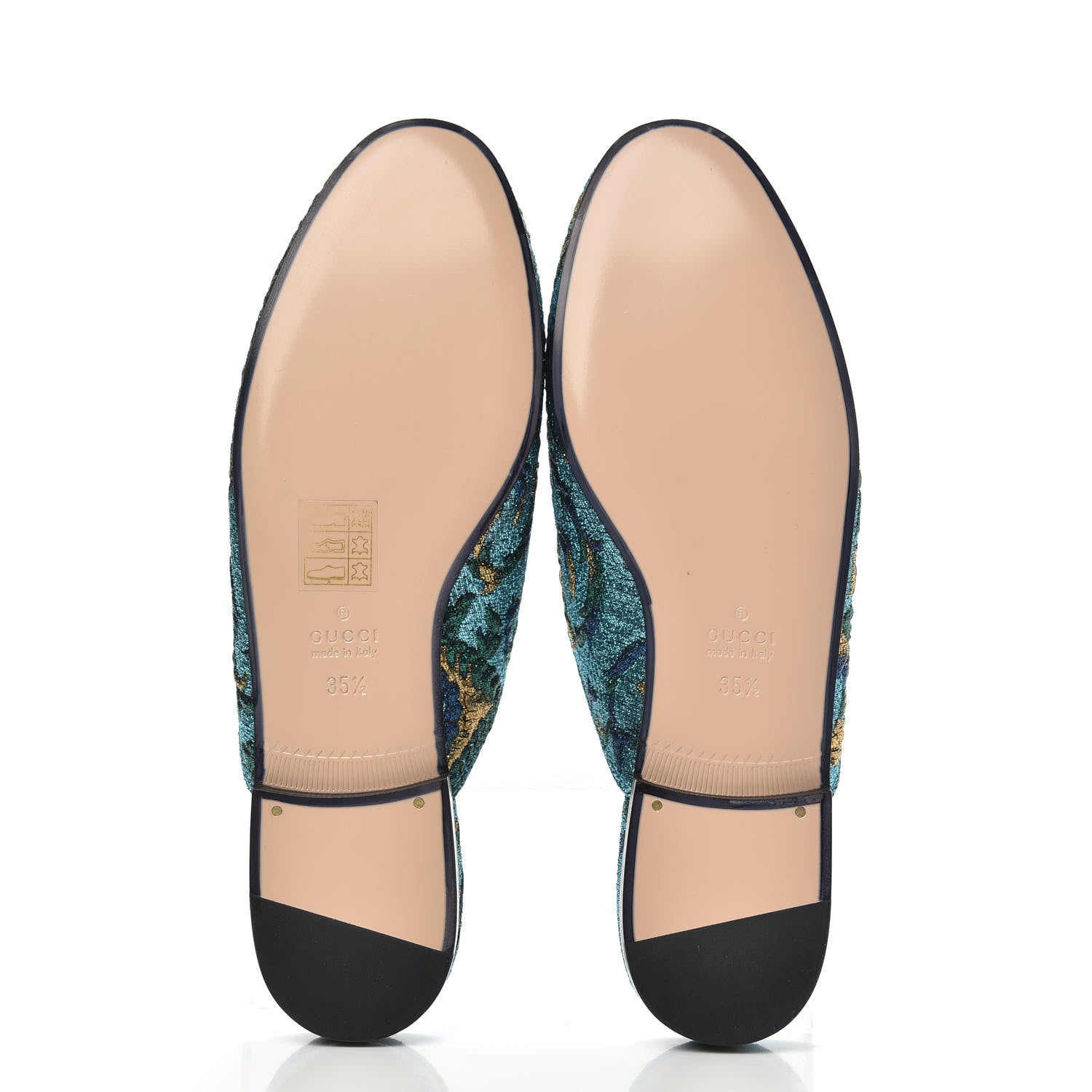 Gucci Iridescent Brocade Womens Princetown Slippers 35.5 Azure Multicolor Oro 5 of 9