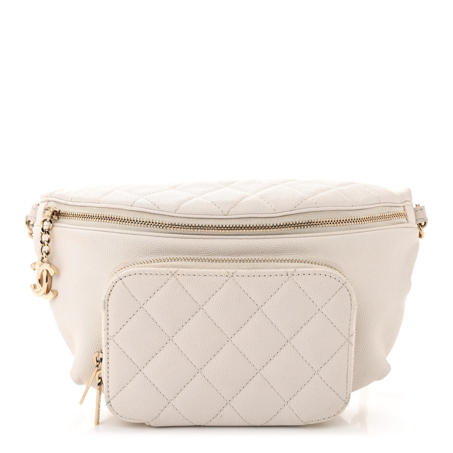 Caviar Quilted Business Affinity Waist Belt Bag White