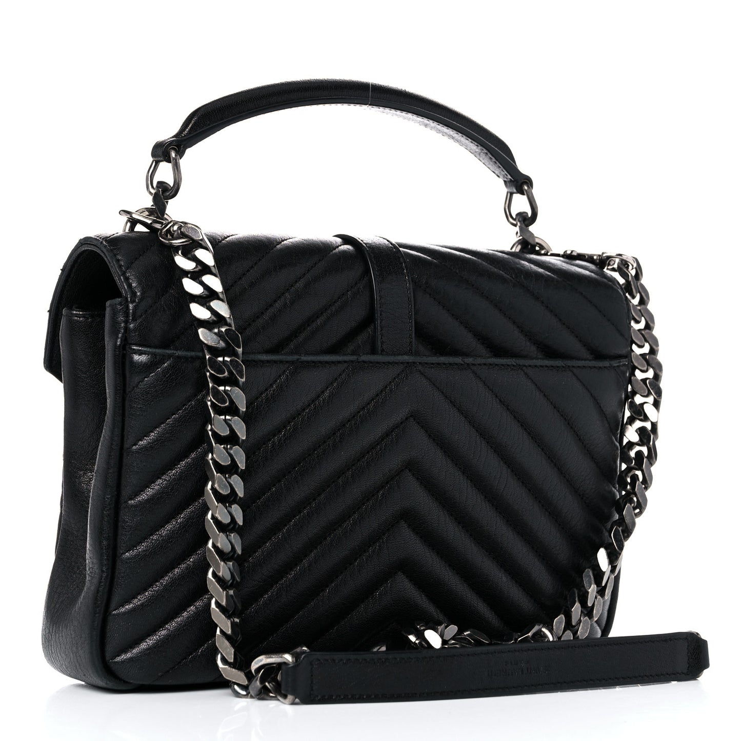 Sheepskin Matelasse Chevron Monogram Medium College Bag Black