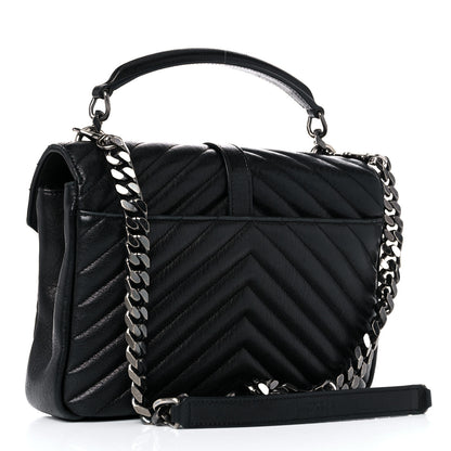 Saint Laurent Sheepskin Matelasse Chevron Monogram Medium College Bag Black 3 of 12
