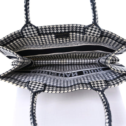 Christian Dior Canvas Houndstooth Embroidered Medium Book Tote Black White 11 of 13