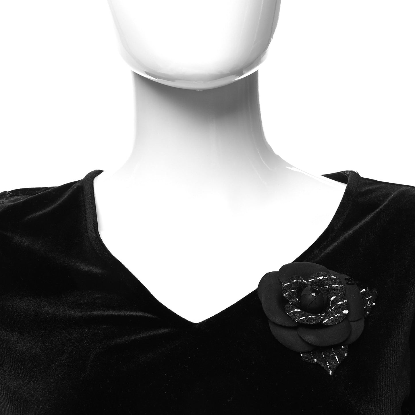 Tweed Camellia Pin Brooch Black