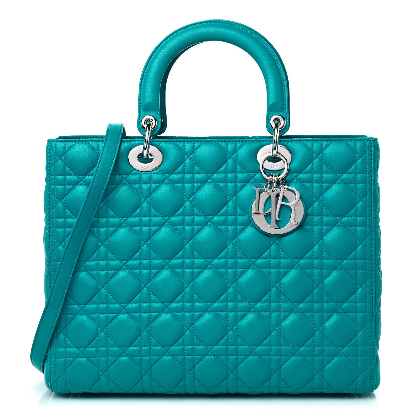 Lambskin Cannage Large Lady Dior Turquoise
