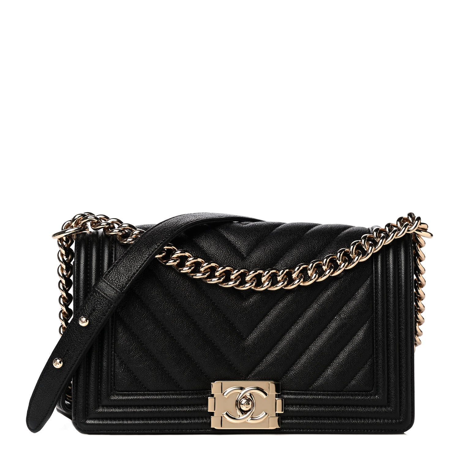 Chanel Caviar Chevron Quilted Medium Boy Flap Black 1 of 13
