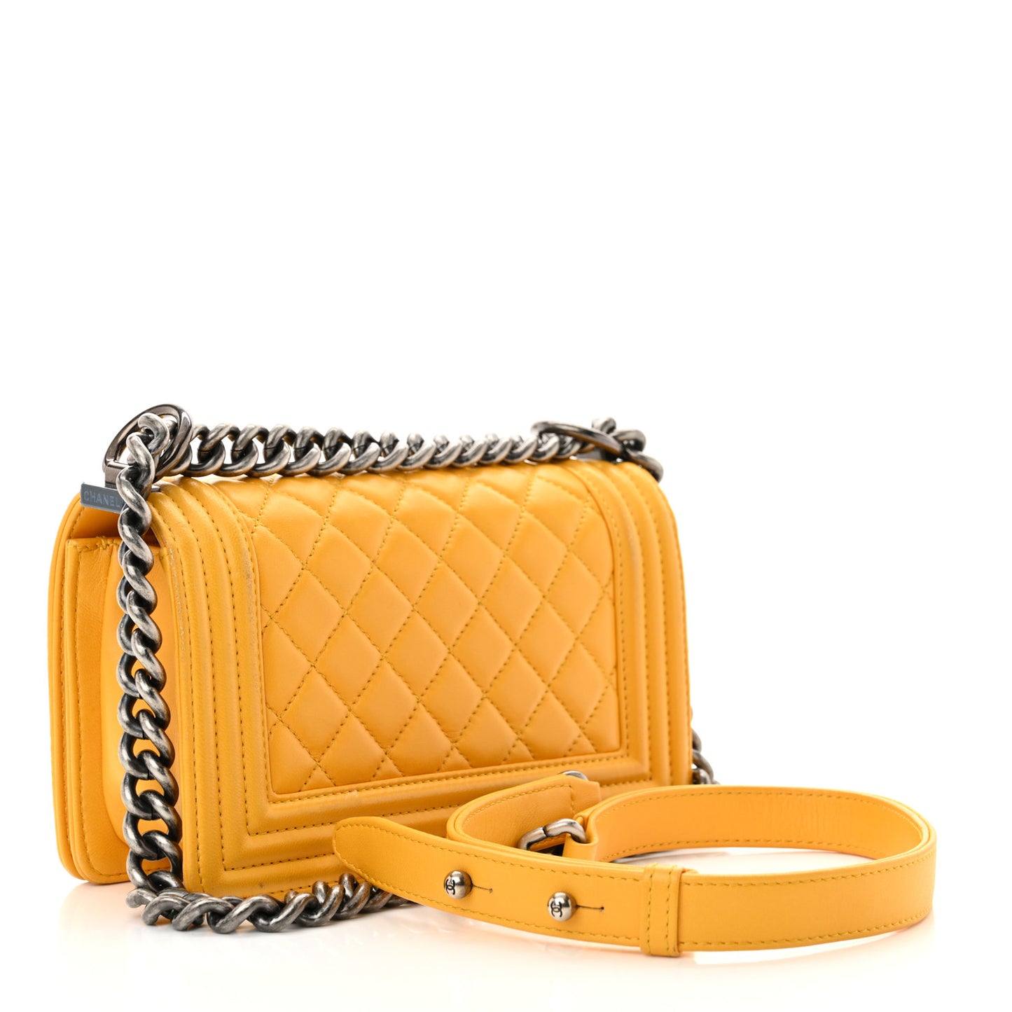 Lambskin Quilted Small Boy Flap Yellow