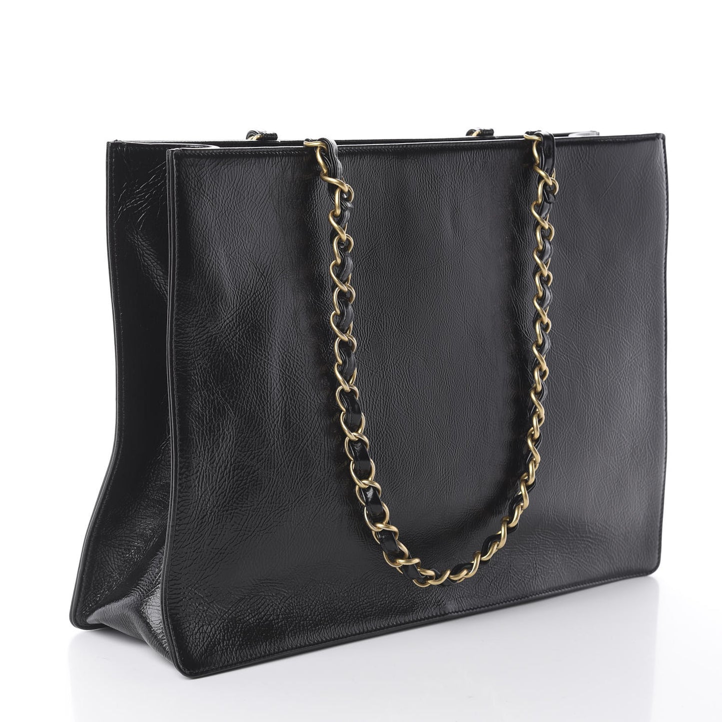 Shiny Aged Calfskin Shopping Bag Black