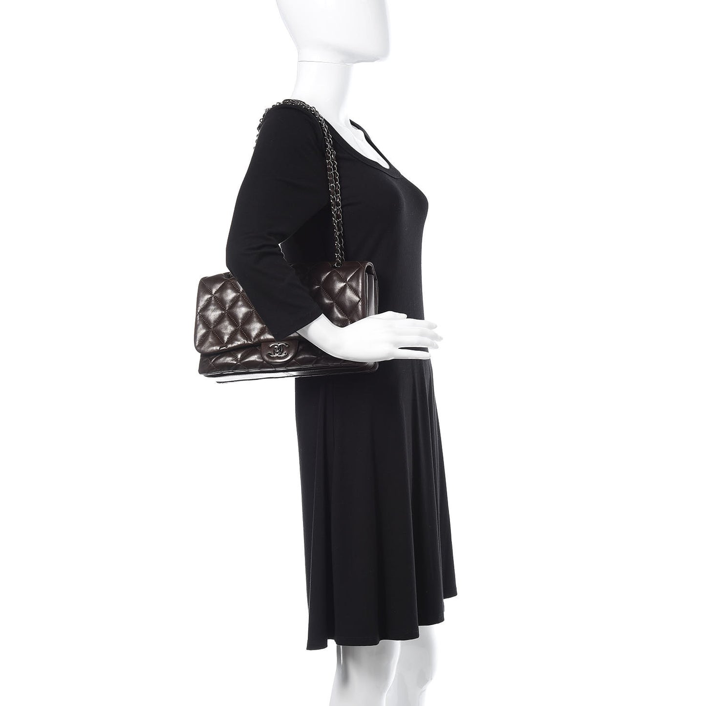 Lambskin Quilted Large 3 Flap Brown