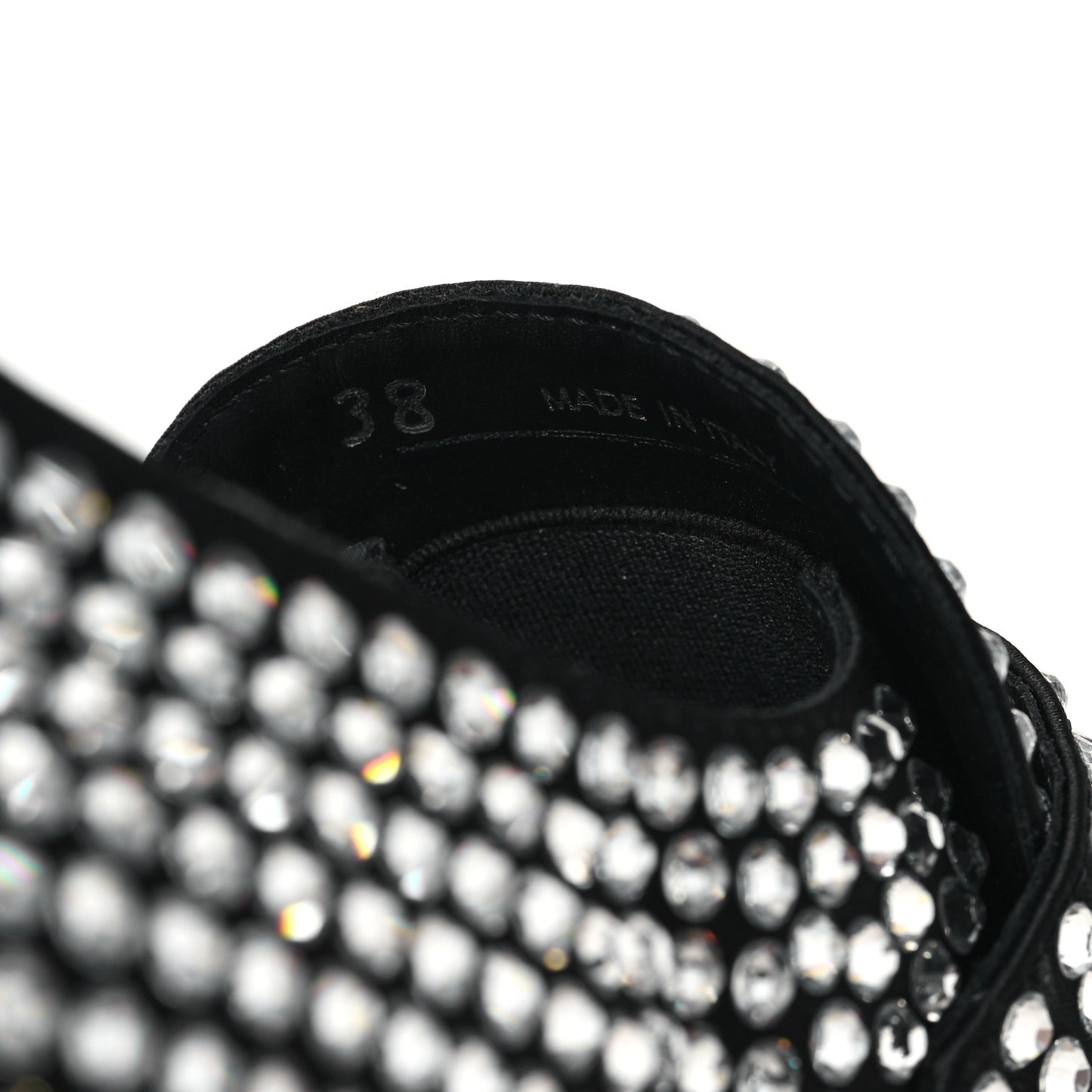 Satin Crystal Metal Triangle Logo 50mm Loafers 38 Cristal