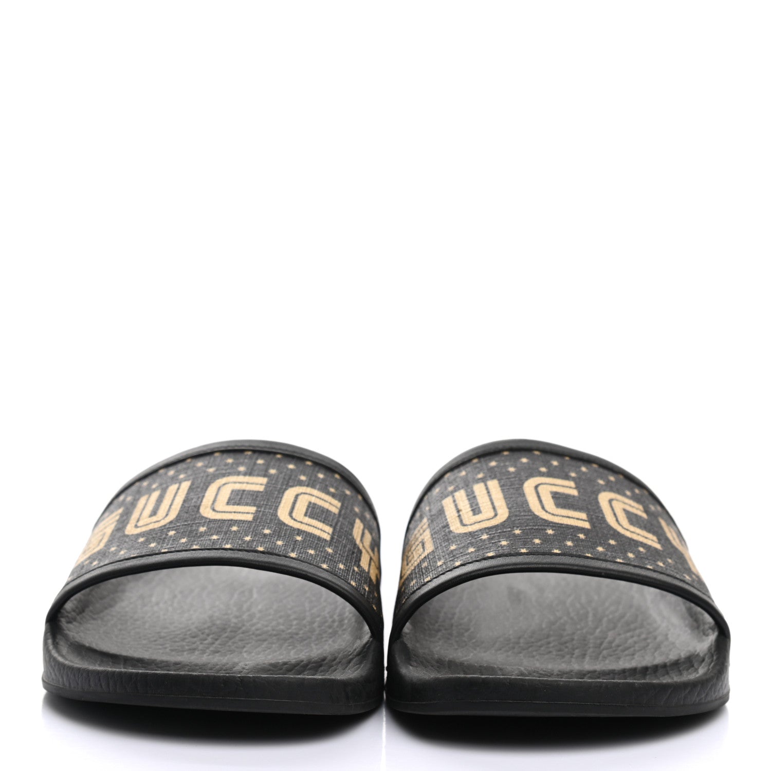 Gucci X SEGA Supreme Canvas GUCCY Stars Womens Slide Sandals 37 Black Gold 2 of 7
