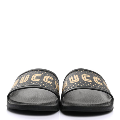 Gucci X SEGA Supreme Canvas GUCCY Stars Womens Slide Sandals 37 Black Gold 2 of 7
