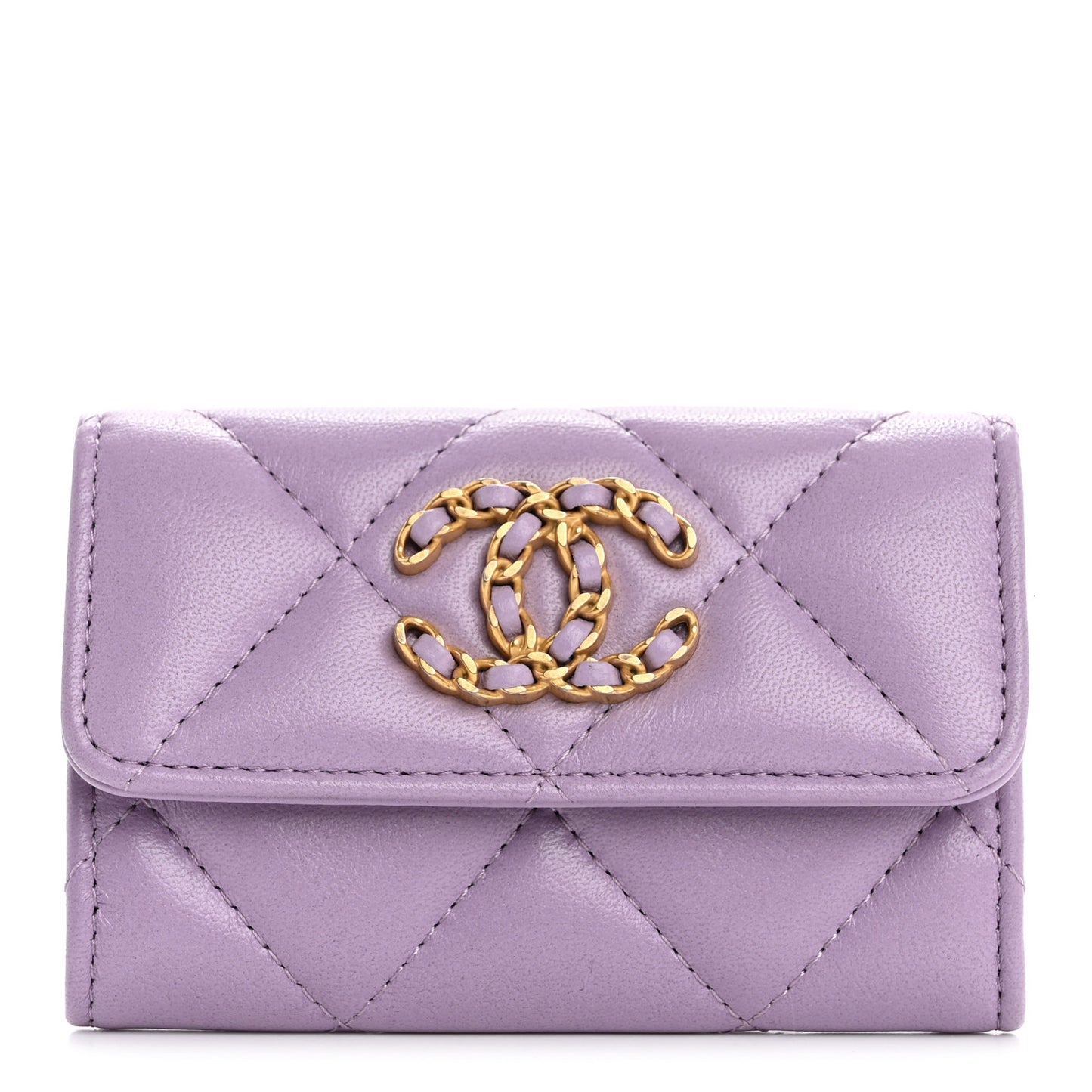 Lambskin Quilted Chanel 19 Flap Card Holder Light Purple