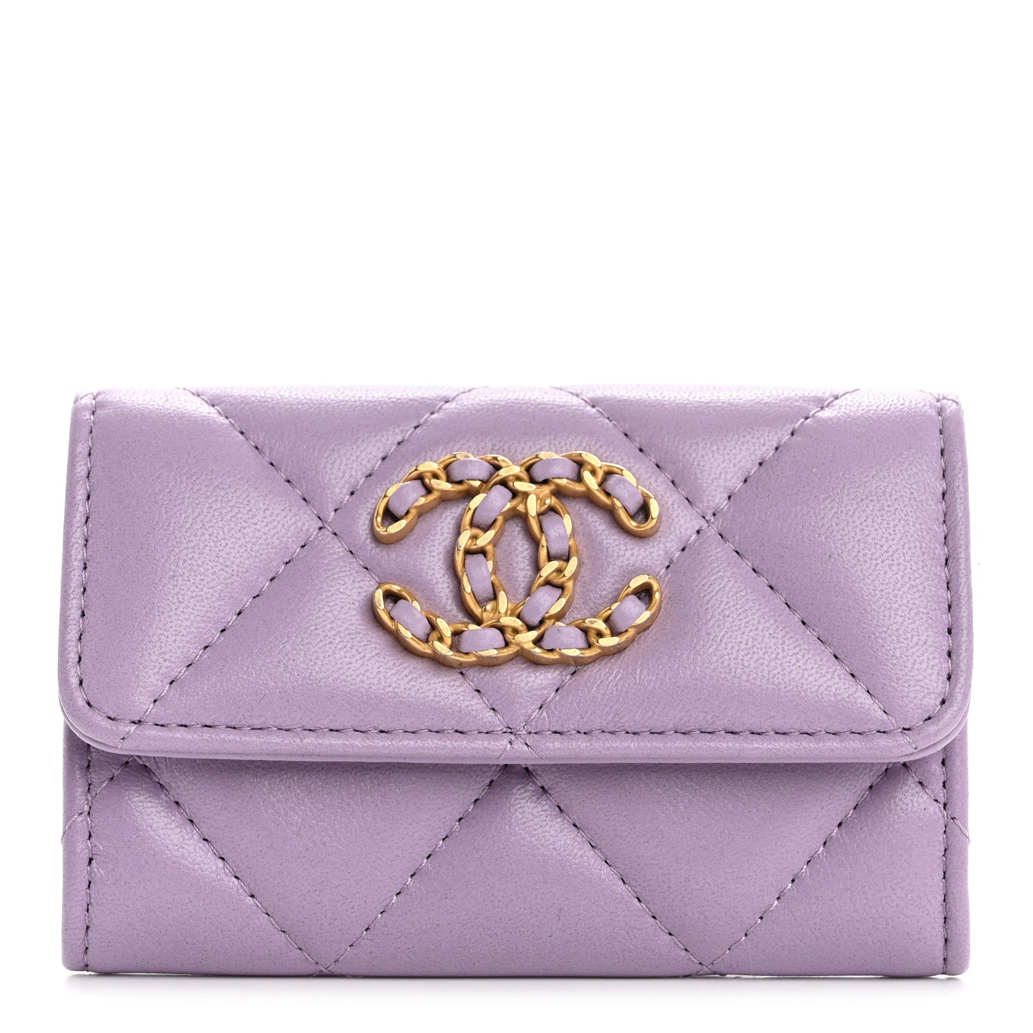 Chanel Lambskin Quilted Chanel 19 Flap Card Holder Light Purple 1 of 9