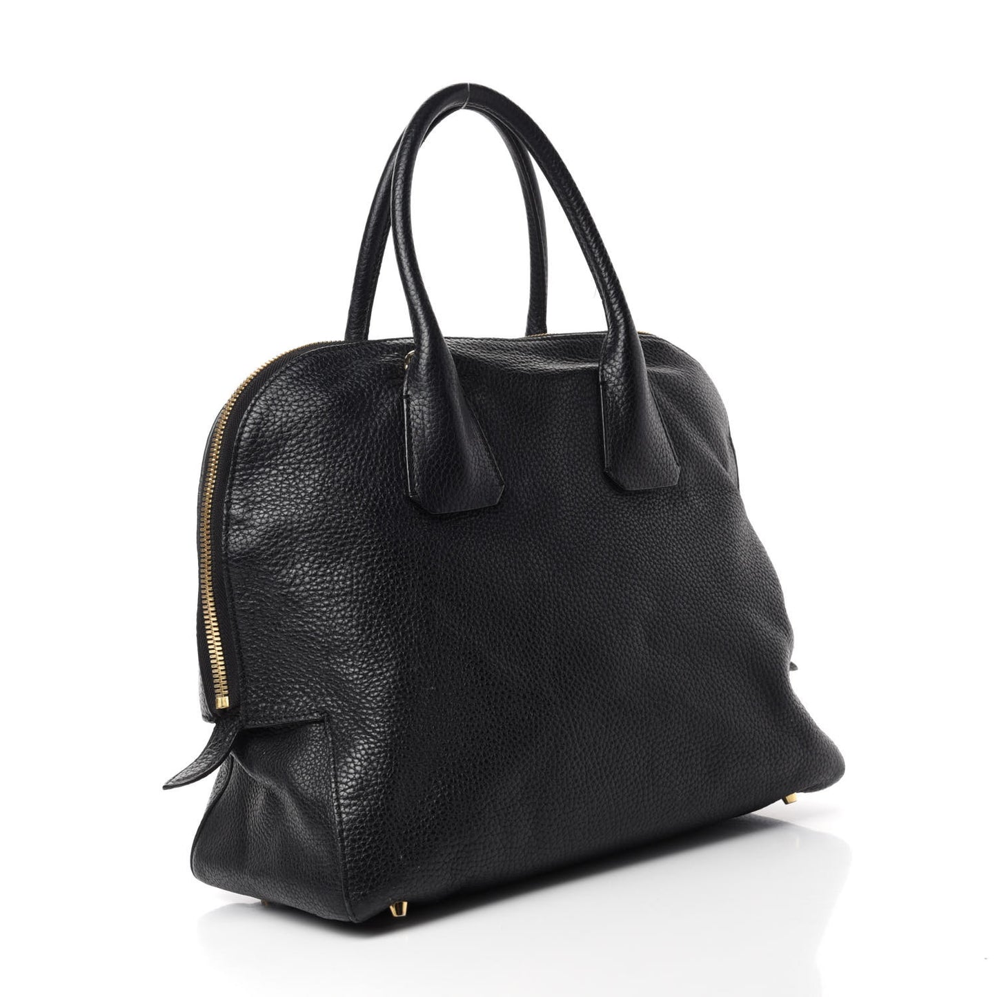 London Grainy Calfskin Medium Greenwood Bowling Bag Black
