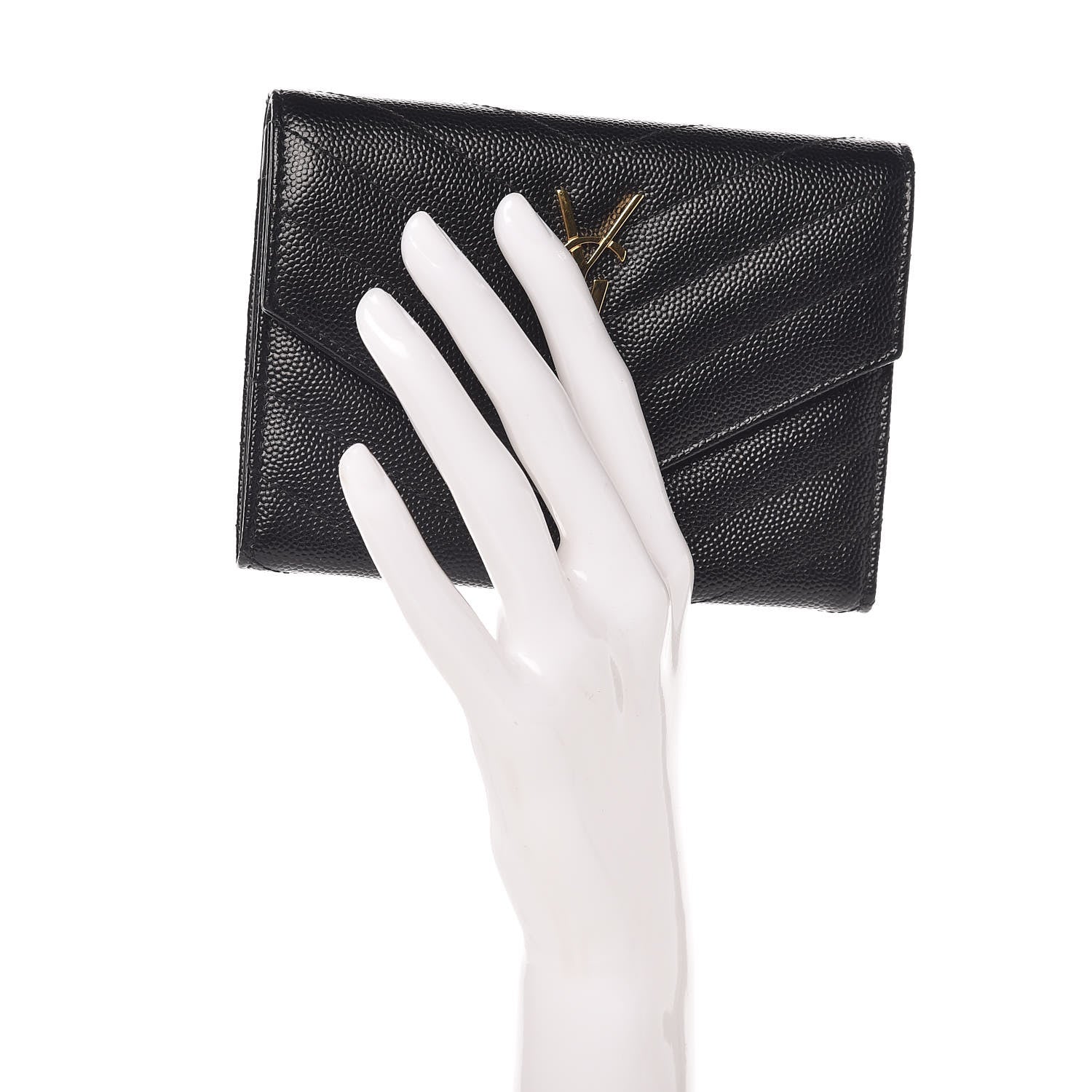 Saint Laurent Grain De Poudre Matelasse Chevron Small Monogram Passport Case Black 2 of 7