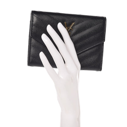 Saint Laurent Grain De Poudre Matelasse Chevron Small Monogram Passport Case Black 2 of 7