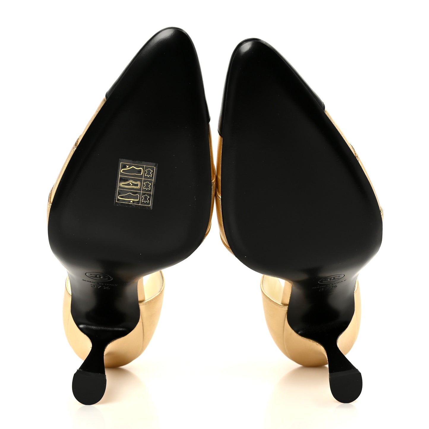 Laminated Lambskin Cap Toe CC Mary Jane Pumps 37.5 Gold Black
