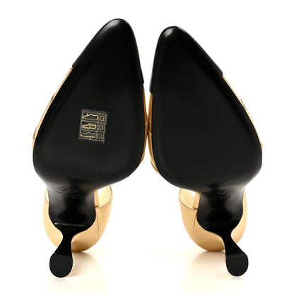 Chanel Laminated Lambskin Cap Toe CC Mary Jane Pumps 37.5 Gold Black 6 of 10