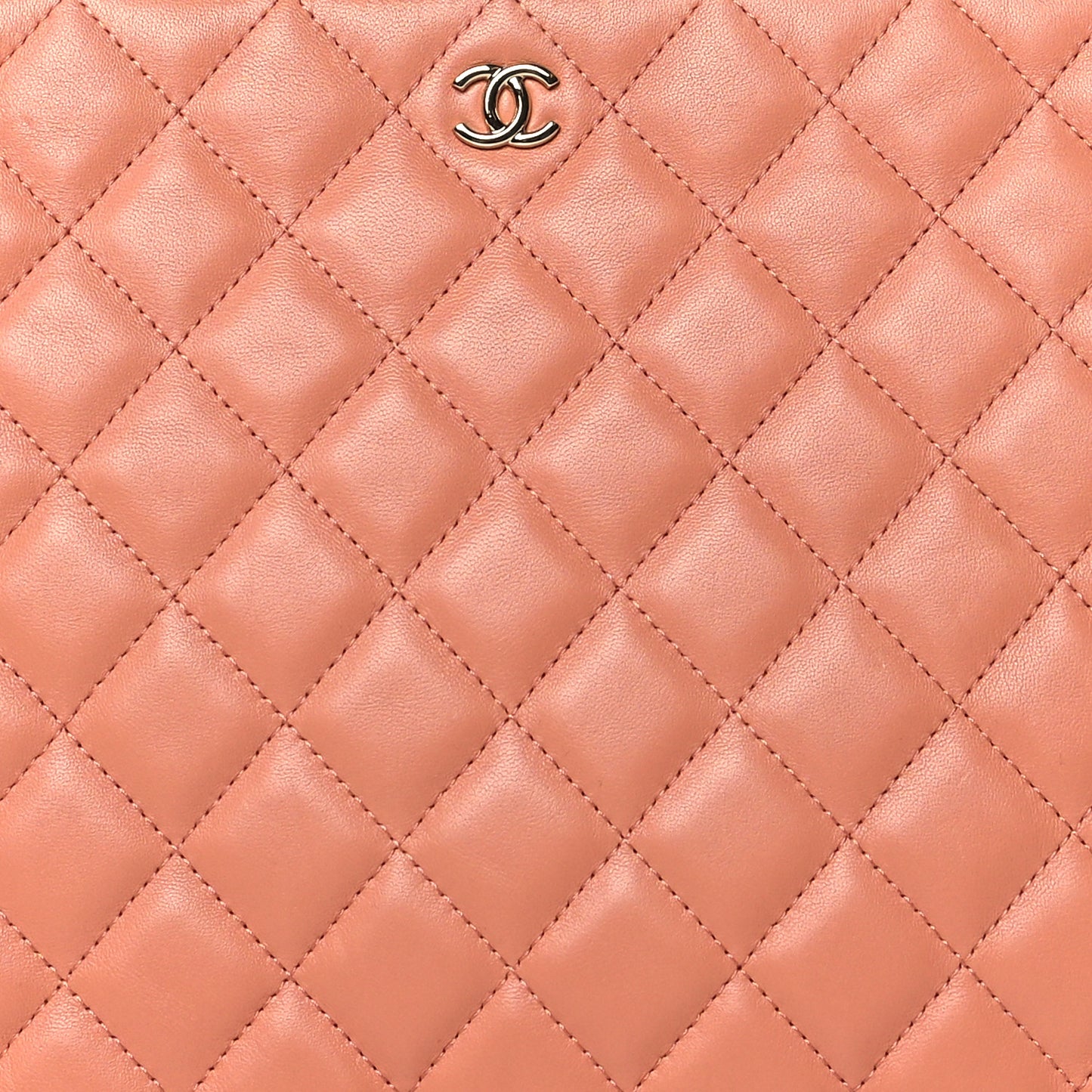 Lambskin Quilted Large Cosmetic Case Dark Beige
