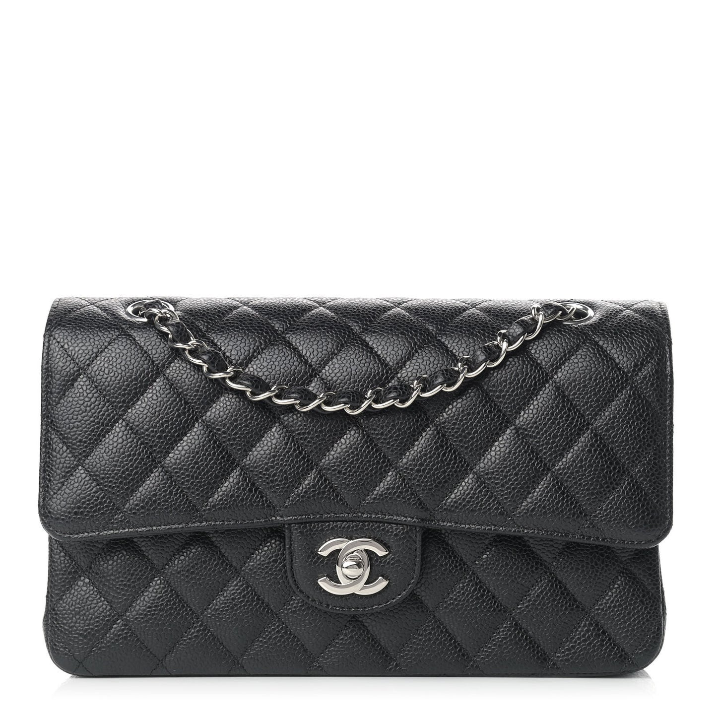 Caviar Quilted Medium Double Flap Black