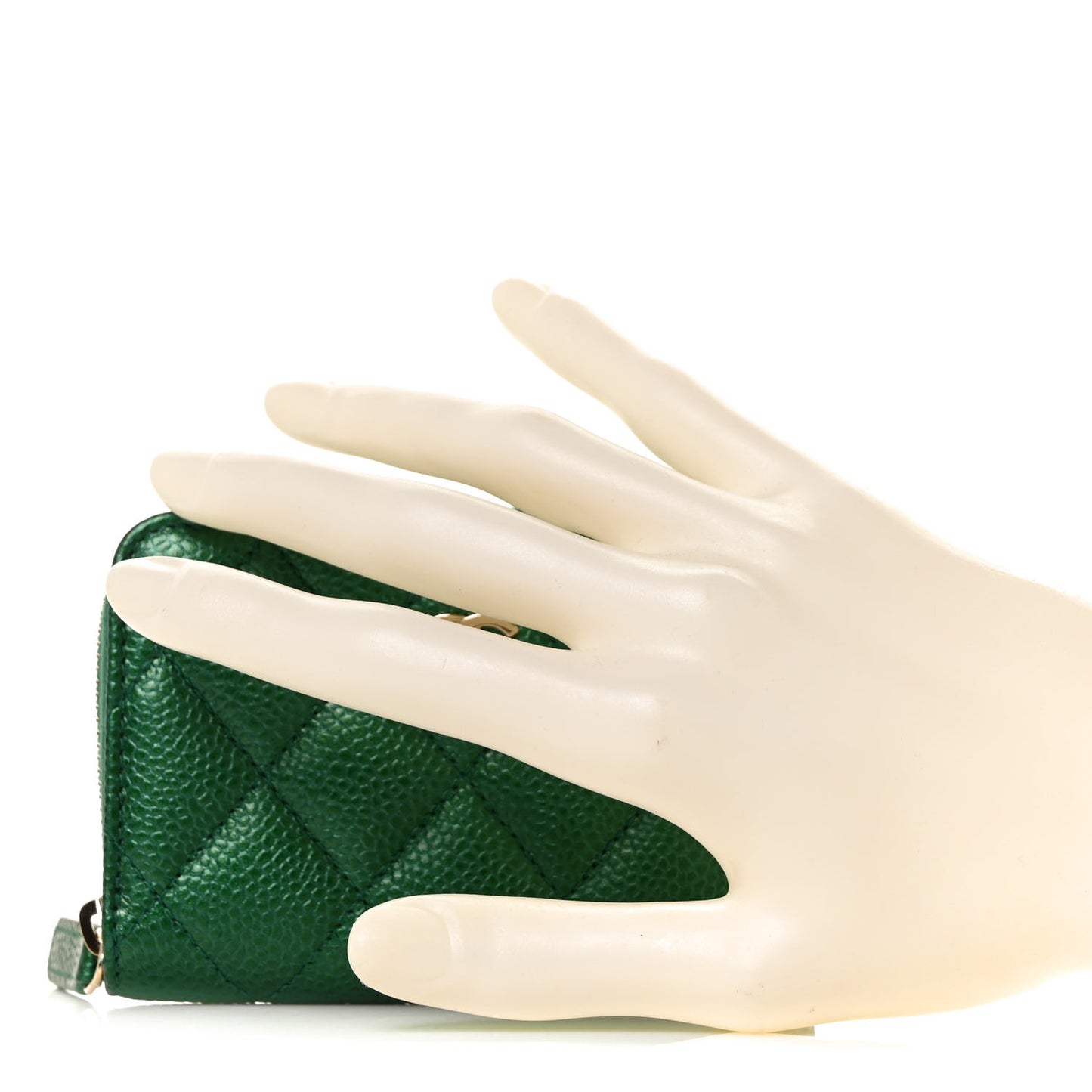 Metallic Caviar Quilted Zip Coin Purse Green