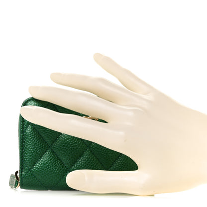 Chanel Metallic Caviar Quilted Zip Coin Purse Green 2 of 10