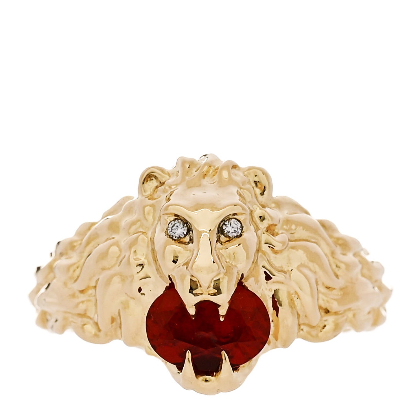18K Yellow Gold Diamond Fire Opal Lion Head Ring 54 6.75