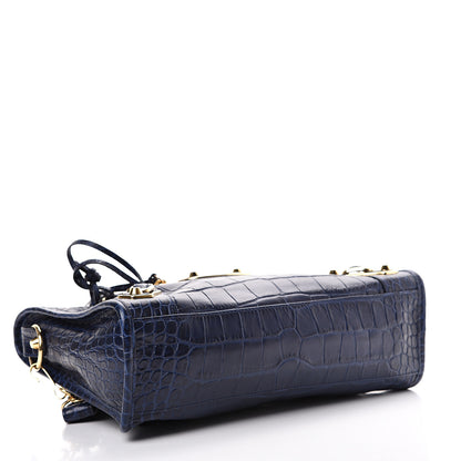 Balenciaga Calfskin Crocodile Embossed Gold Metallic Edge Hardware S City Bleu 3 of 14