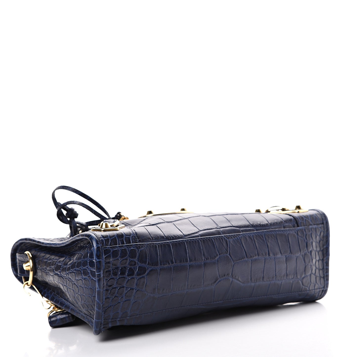 Calfskin Crocodile Embossed Gold Metallic Edge Hardware S City Bleu