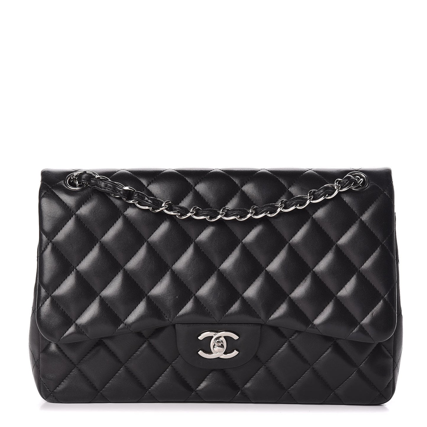 Lambskin Quilted Jumbo Double Flap Black