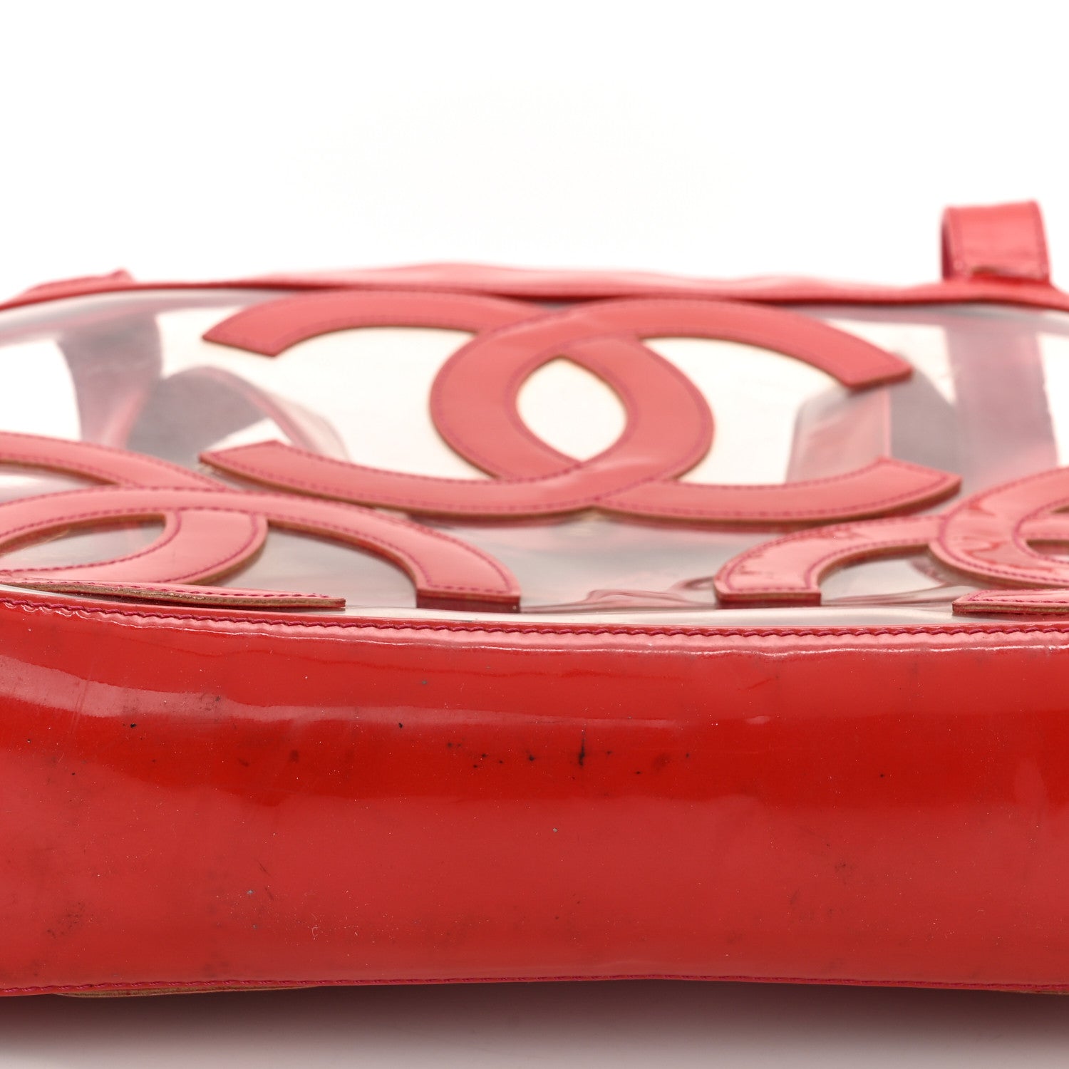 Chanel Vinyl Patent CC Logo Beach Tote Red 18 of 20