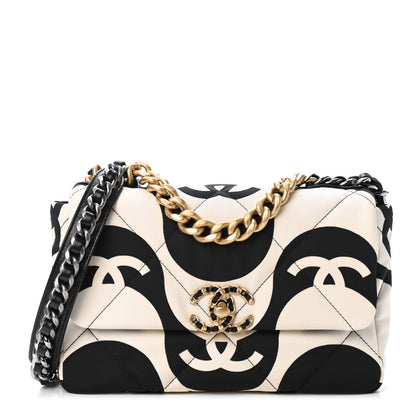 Chanel Fabric Printed Medium Chanel 19 Flap Black Ecru 1 of 9