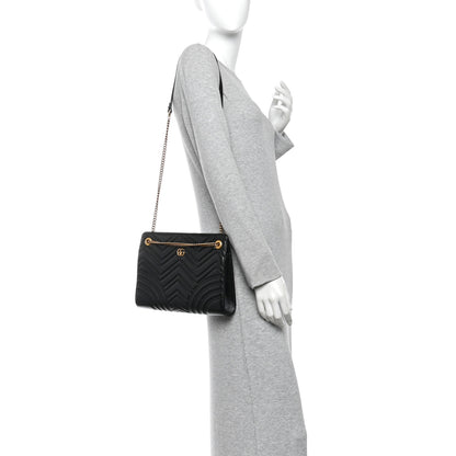 Gucci Azalea Calfskin Matelasse Heart Medium GG Marmont Slim Shoulder Bag Black 2 of 11
