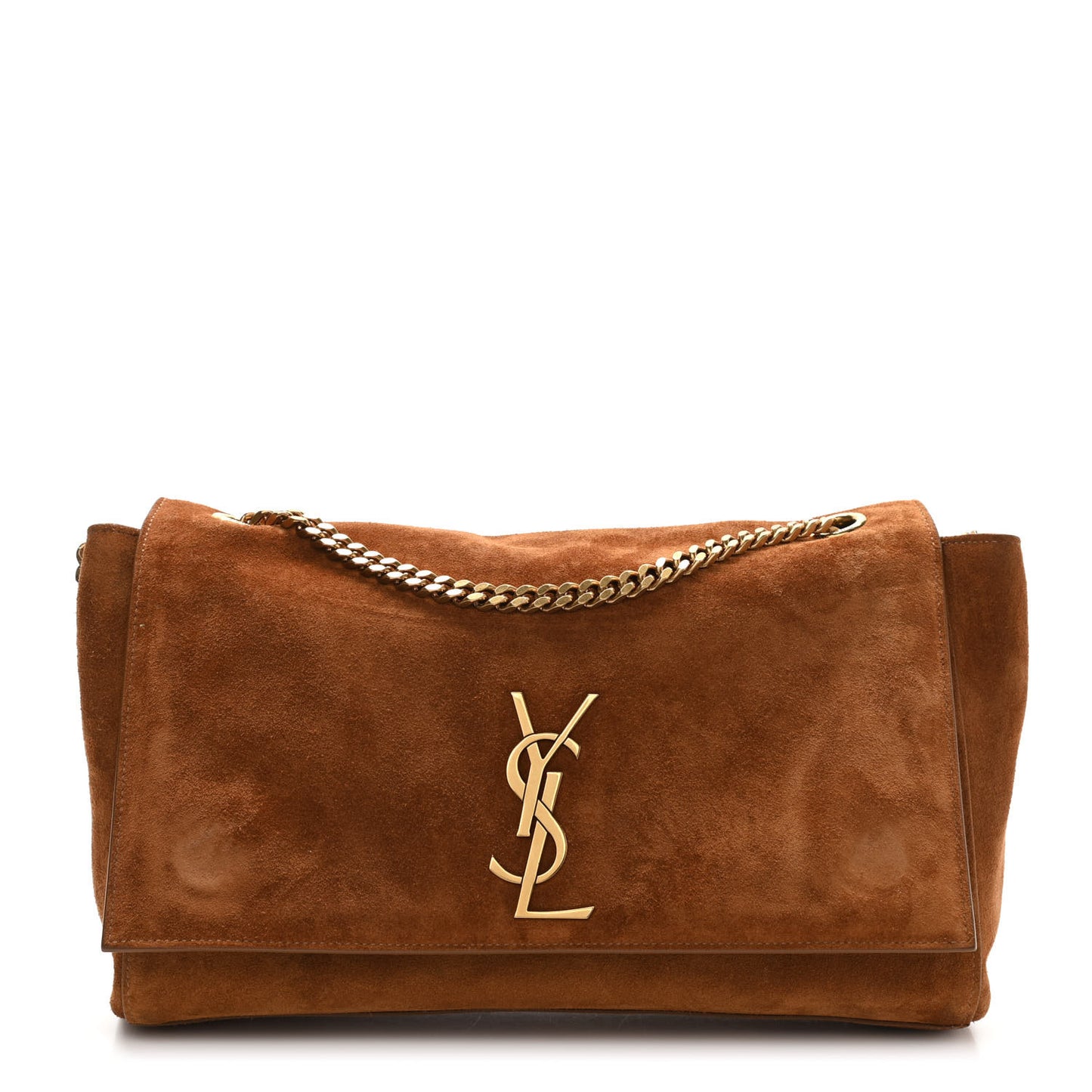 Smooth Calfskin Suede Medium Reversible Monogram Kate Satchel Light Ochre