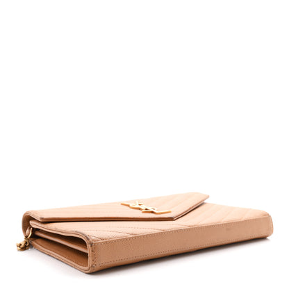 Saint Laurent Grain De Poudre Matelasse Chevron Monogram Chain Wallet Natural Dark 4 of 12