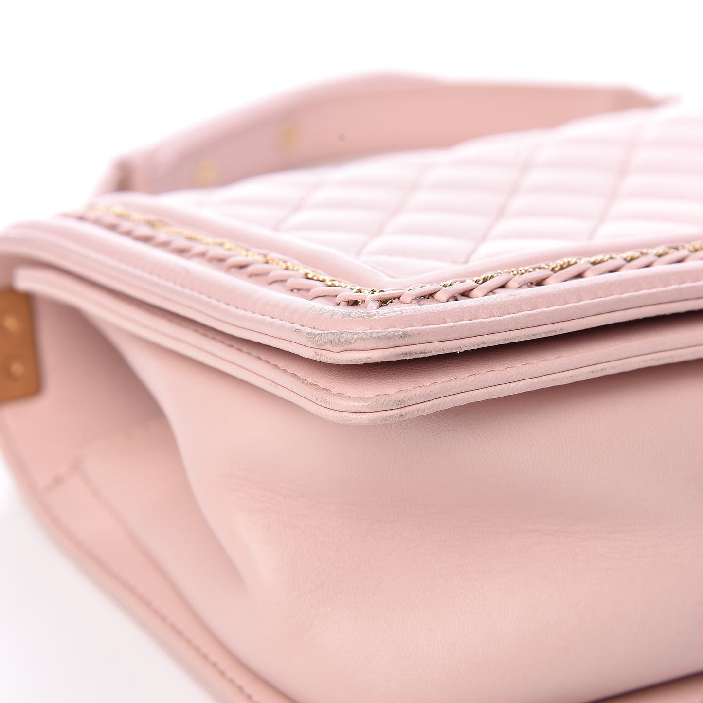 Lambskin Quilted Medium Chain Detail Boy Flap Light Pink