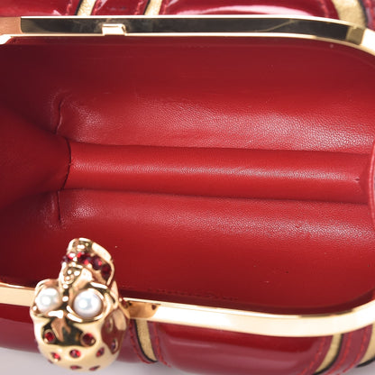 Alexander McQueen Patent Calfskin Britannia Skull Box Clutch Red Gold 6 of 9