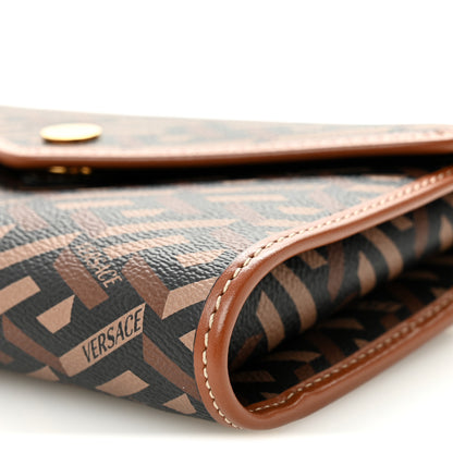 Versace Coated Canvas La Greca Signature Wallet On Chain Brown 9 of 10
