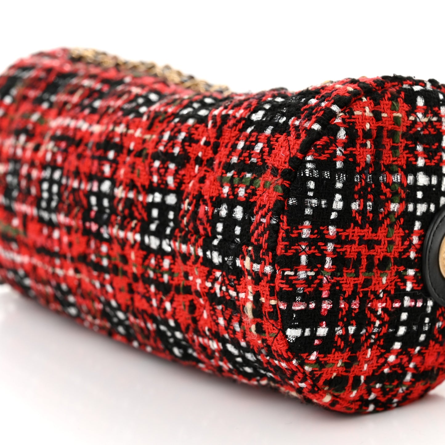 Tweed Calfskin Signe Bowling Bag Red Black