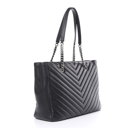 Saint Laurent Sheepskin Matelasse Chevron Large Monogram Shopping Bag Black 3 of 10
