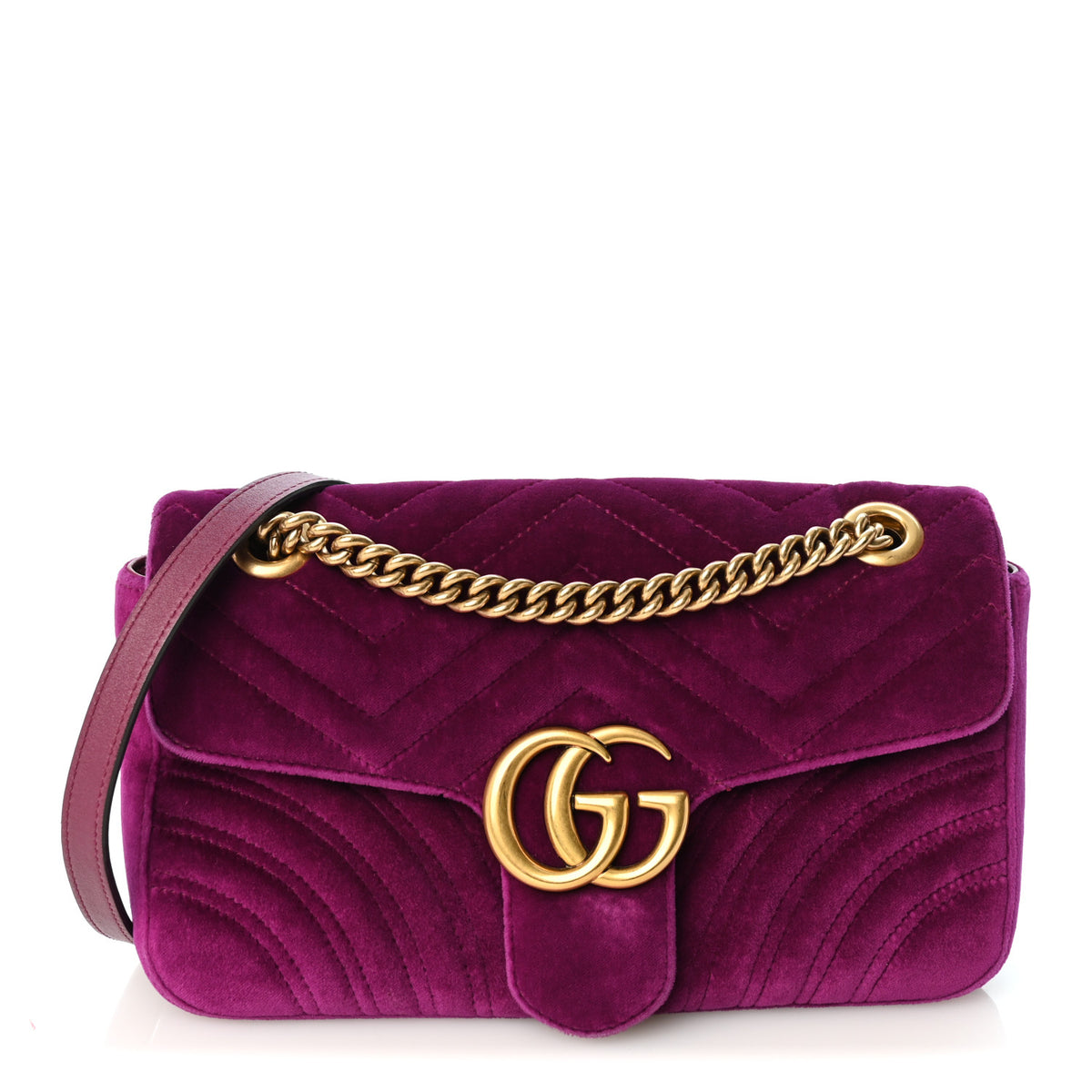 Gucci Velvet Matelasse Small GG Marmont Shoulder Bag Fuchsia Violet Cyclamen 1 of 9