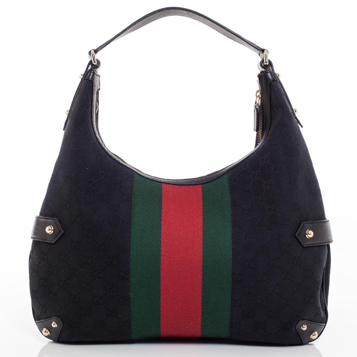 Gucci Monogram Large Horsebit Web Hobo Black 2 of 8