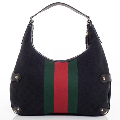 Gucci Monogram Large Horsebit Web Hobo Black 2 of 8
