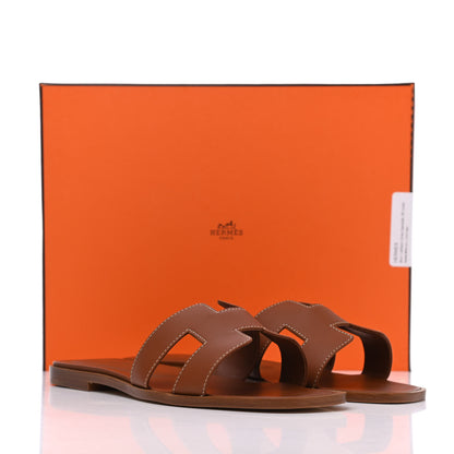 Hermes Box Calfskin Oran Sandals 39 Gold 11 of 11