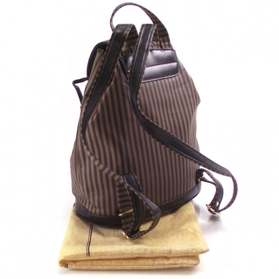 Fendi Canvas Calfskin Striped Drawstring Backpack Tobacco 3 of 11
