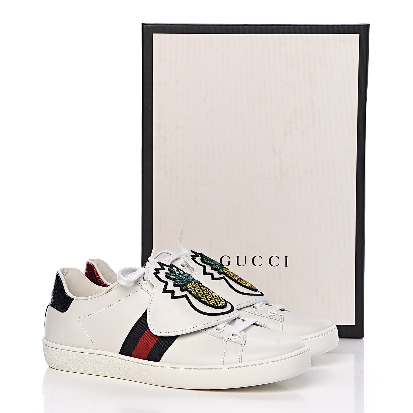 Calfskin Ayers Crystal Web Womens New Ace Pineapple Sneakers 37 White