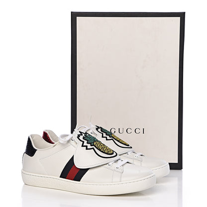 Gucci Calfskin Ayers Crystal Web Womens New Ace Pineapple Sneakers 37 White 11 of 11