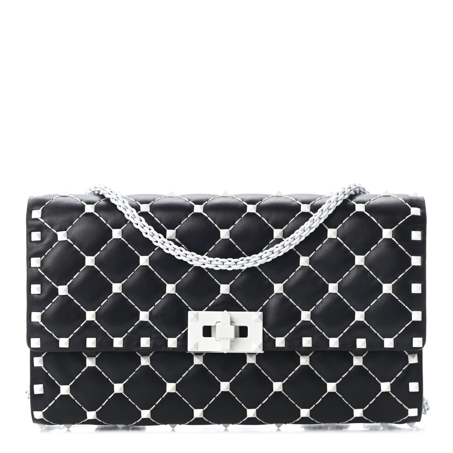 Lambskin Free Rockstud Spike Wallet On Chain Black