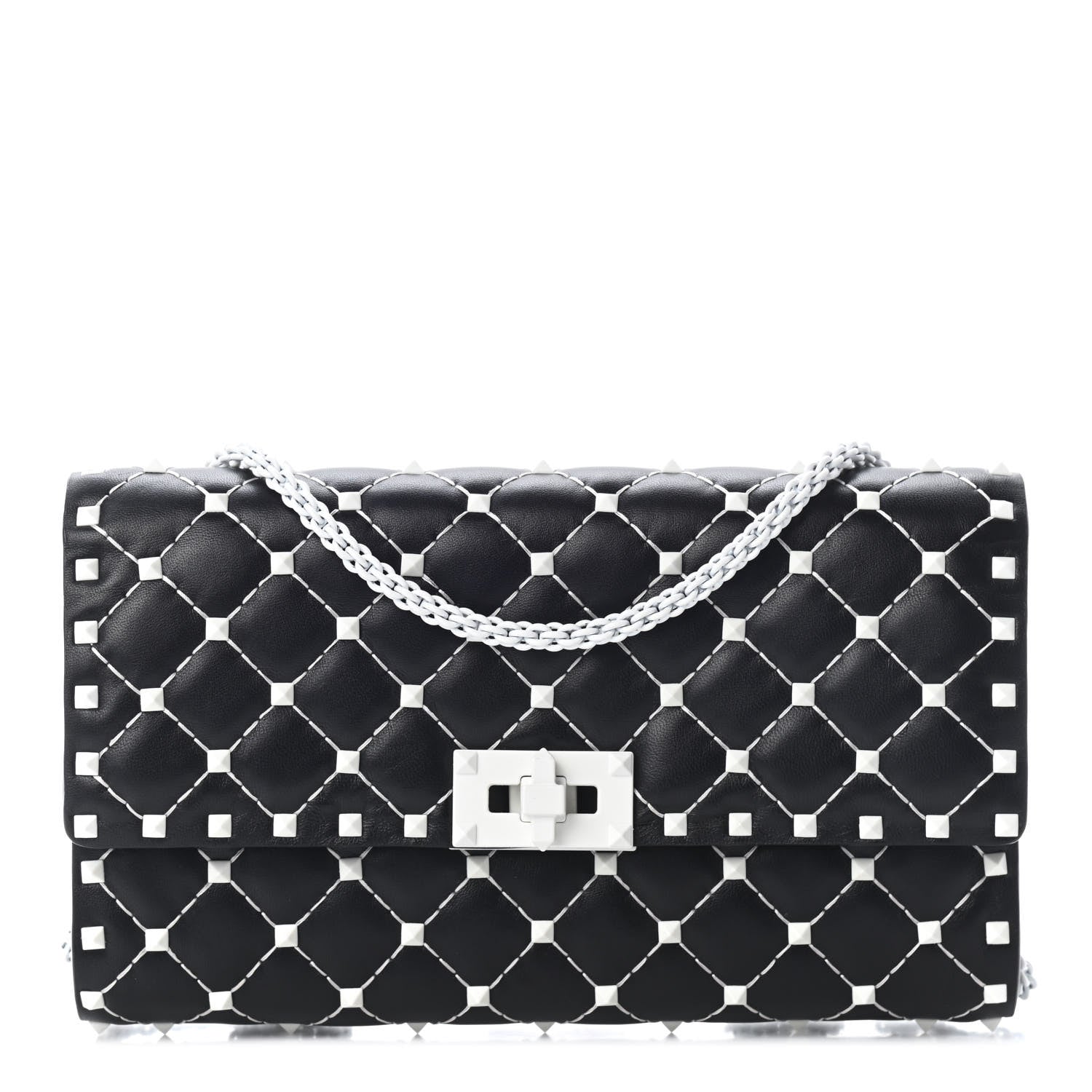 Valentino Garavani Lambskin Free Rockstud Spike Wallet On Chain Black 1 of 7