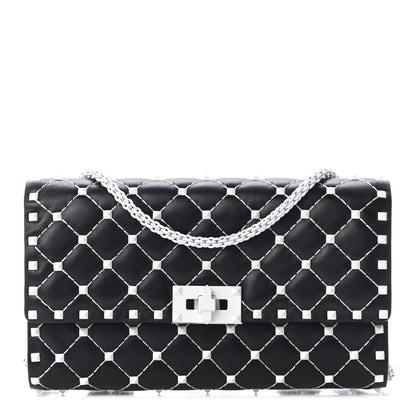 Valentino Garavani Lambskin Free Rockstud Spike Wallet On Chain Black 1 of 7