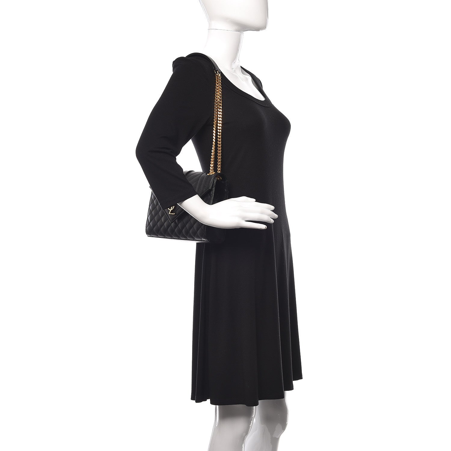 Saint Laurent Grain De Poudre Textured Mixed Matelasse Triquilt Medium Monogram Satchel Black 2 of 11
